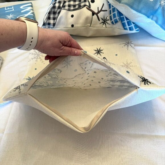 Holiday Decorative Throw Pillow Cover With Let It Snow Design and Snowmen Accent - Picture 5 of 6